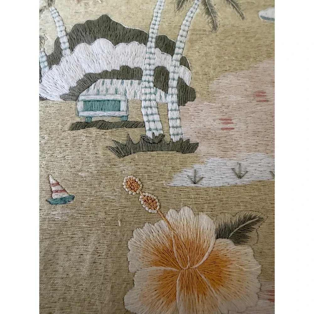 Tommy Bahama Embroidered Tropical Palm Tree Sailboat Throw Pillow Tan 18x18